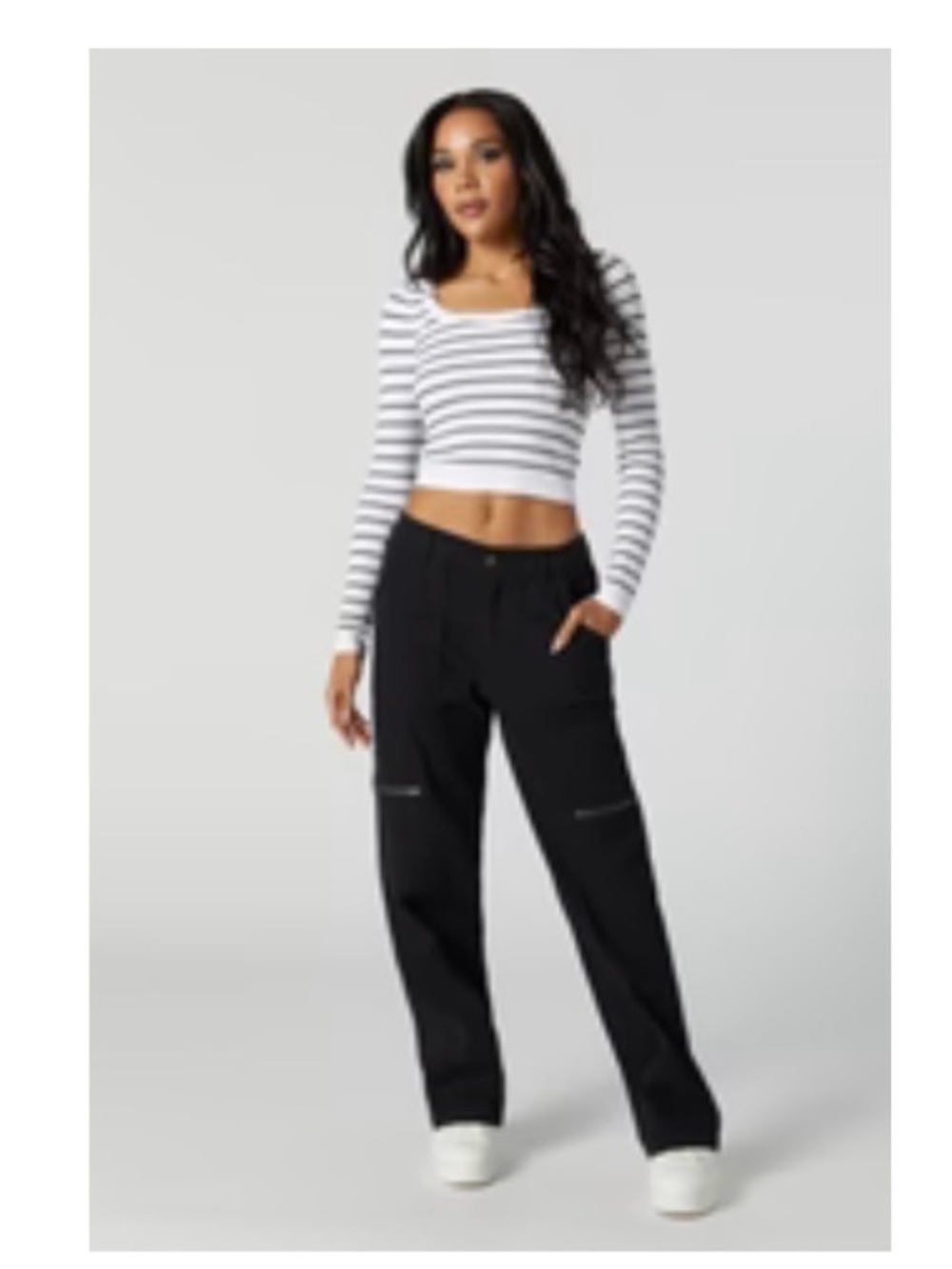 Urban Planet White and Black Striped Long Sleeve Tee